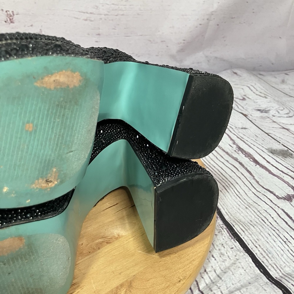Betsey Johnson‎ Rhinestone Ankle Boots Women's Size 8 Black Chunky Heel Sparkly - Picture 9 of 12